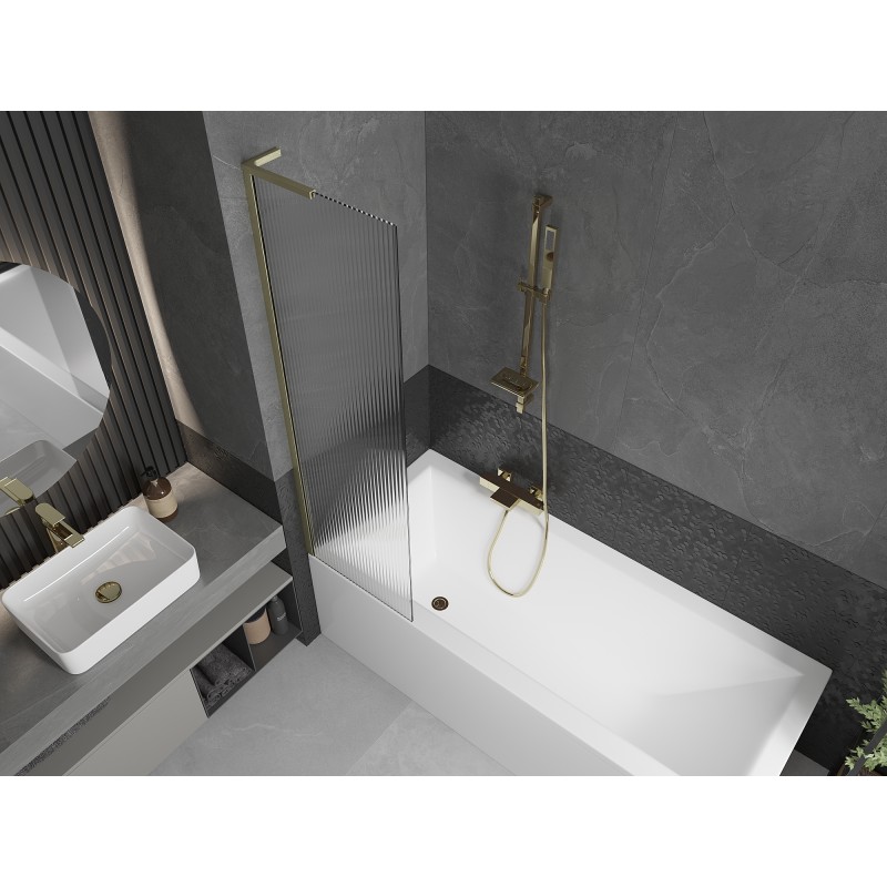 Mexen Next L paroi de baignoire 1 volet 50 x 150 cm, rayures, or brossé - 895-050-000-03-09-55