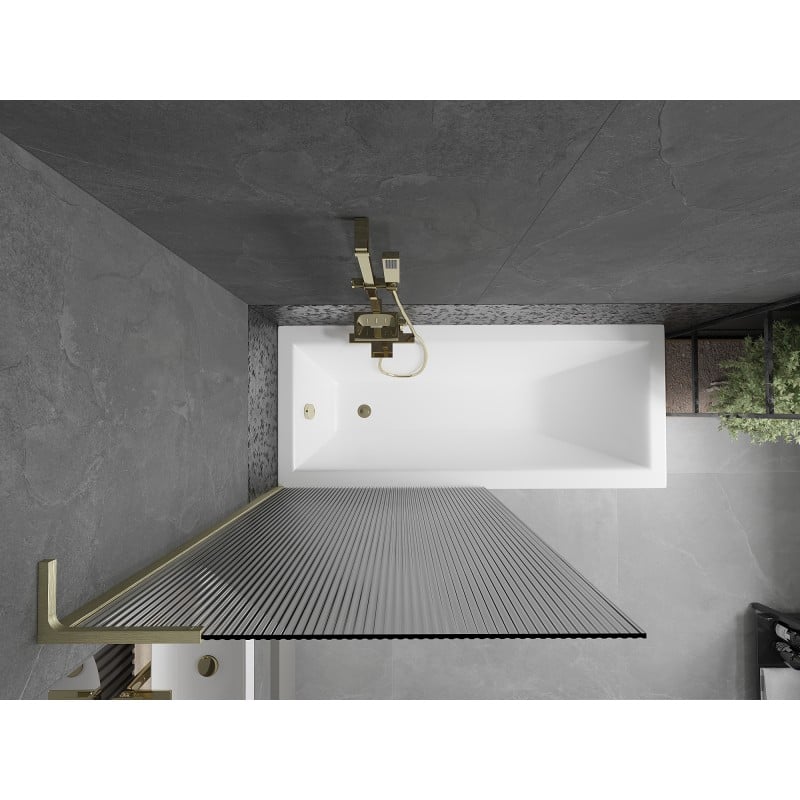Mexen Next L paravent de baignoire 1 battant 90 x 150 cm, rayures, or brossé - 895-090-000-03-09-55