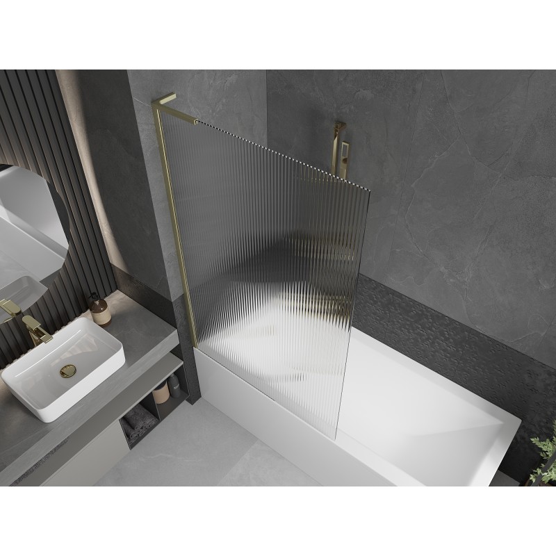 Mexen Next L paroi de baignoire 1 volet 100 x 150 cm, rayures, doré brossé - 895-100-000-03-09-55