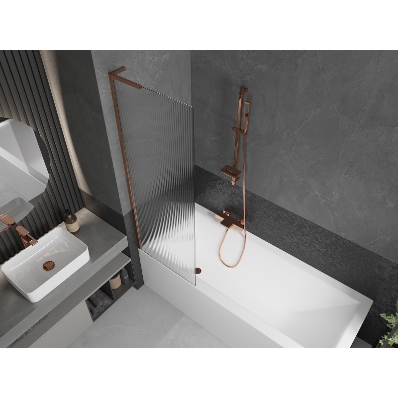 Mexen Next L paroi de baignoire à 1 vantail 60 x 150 cm, rayée, or rose - 895-060-000-03-09-60