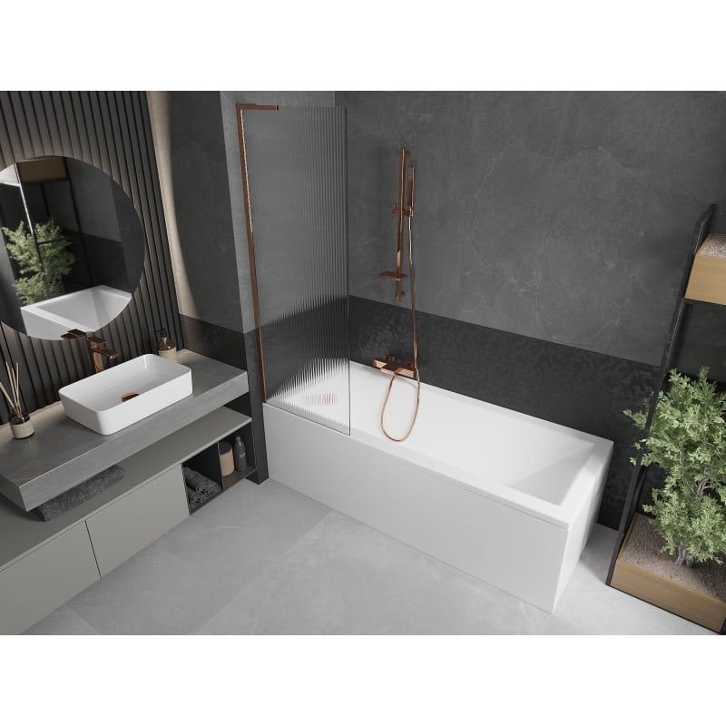 Mexen Next L paroi de baignoire à 1 vantail 60 x 150 cm, rayée, or rose - 895-060-000-03-09-60