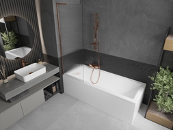 Mexen Next L paroi de baignoire à 1 vantail 60 x 150 cm, rayée, or rose - 895-060-000-03-09-60