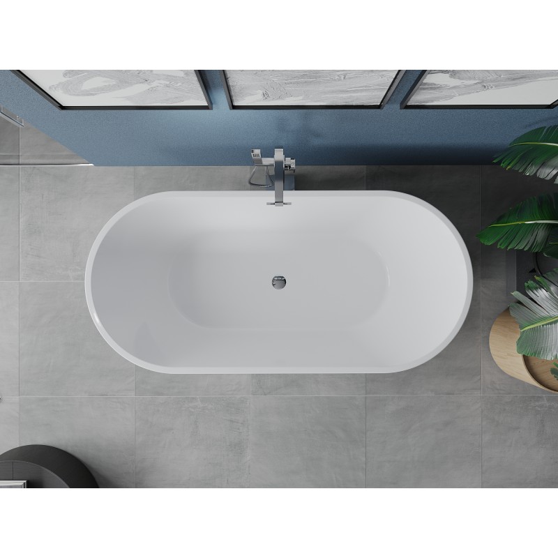 Mexen Luna baignoire autoportante 150 x 75 cm, blanche, trop-plein chromé - 52031507500-01