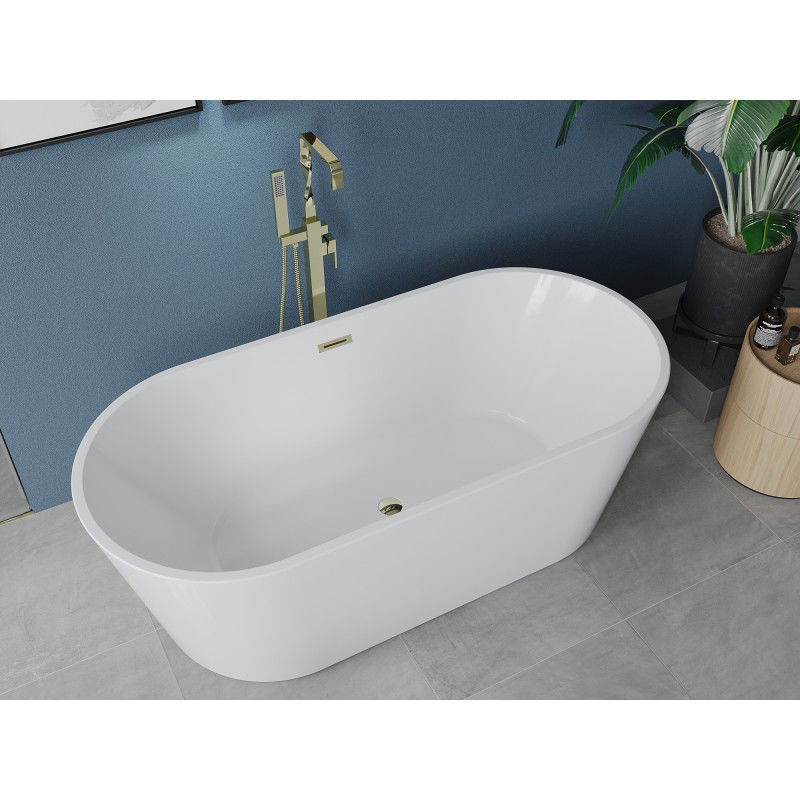 Mexen Luna baignoire autoportante 150 x 75 cm, blanche, trop-plein doré - 52031507500-50
