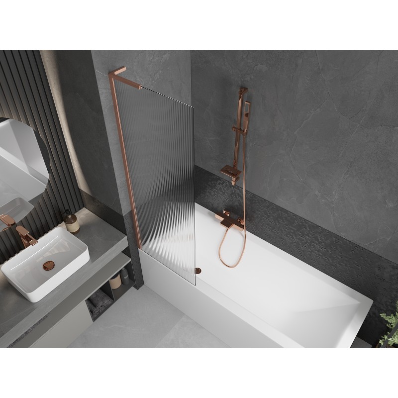 Mexen Next L paroi de baignoire à 1 volet 60 x 150 cm, rayures, cuivre brossé - 895-060-000-03-09-65