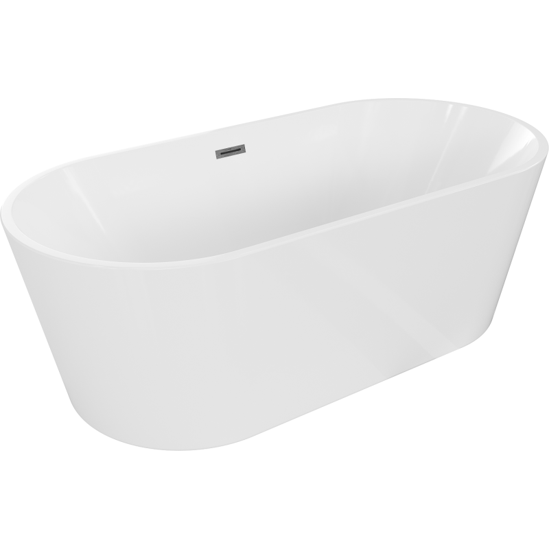 Mexen Luna baignoire autoportante 150 x 75 cm, blanche, trop-plein gris canon brossé - 52031507500-66