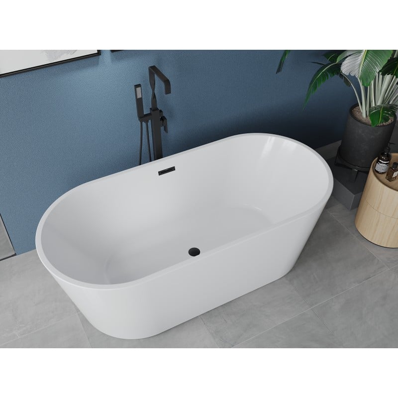 Mexen Luna baignoire autoportante 150 x 75 cm, blanche, trop-plein noir - 52031507500-70