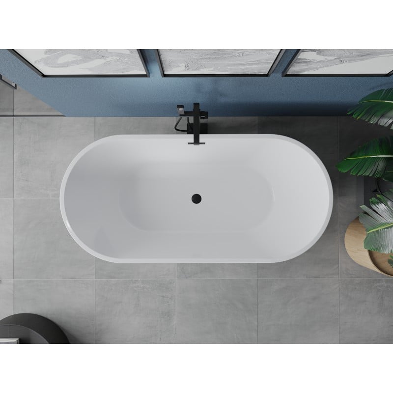 Mexen Luna baignoire autoportante 150 x 75 cm, blanche, trop-plein noir - 52031507500-70