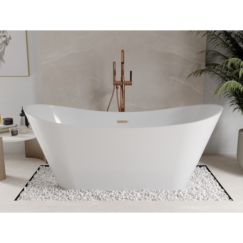 Mexen Celia baignoire autoportante 170 x 75 cm, blanche, trop-plein en cuivre brossé - 52331707500-65