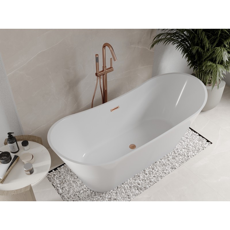 Mexen Celia baignoire autoportante 170 x 75 cm, blanche, trop-plein en cuivre brossé - 52331707500-65