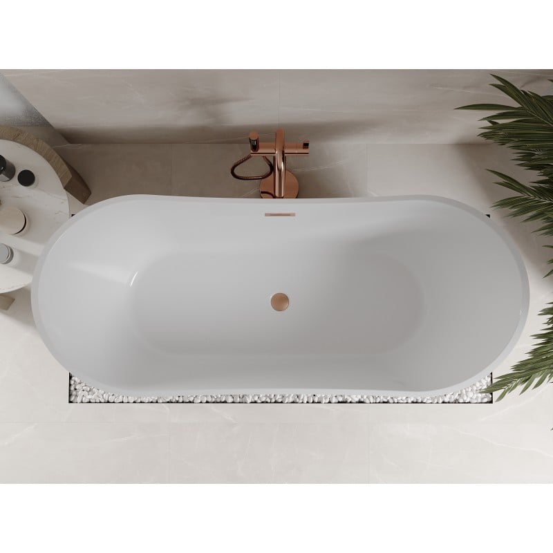 Mexen Celia baignoire autoportante 170 x 75 cm, blanche, trop-plein en cuivre brossé - 52331707500-65