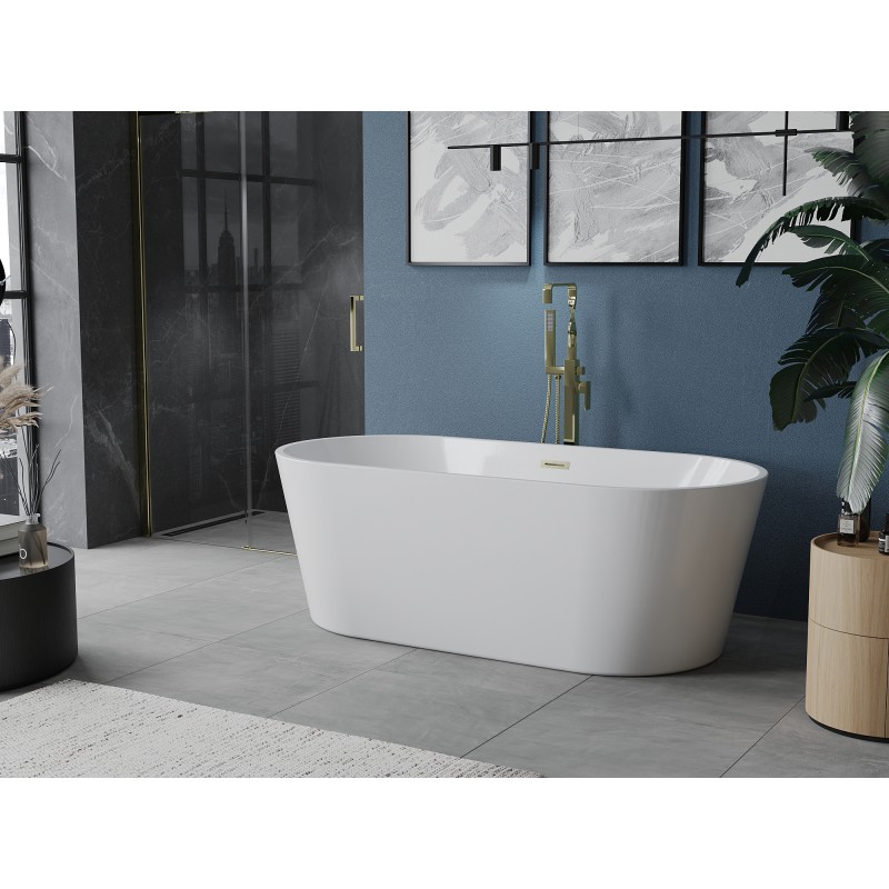 Mexen Luna baignoire autoportante 170 x 80 cm, blanche, trop-plein or brossé - 52031708000-55