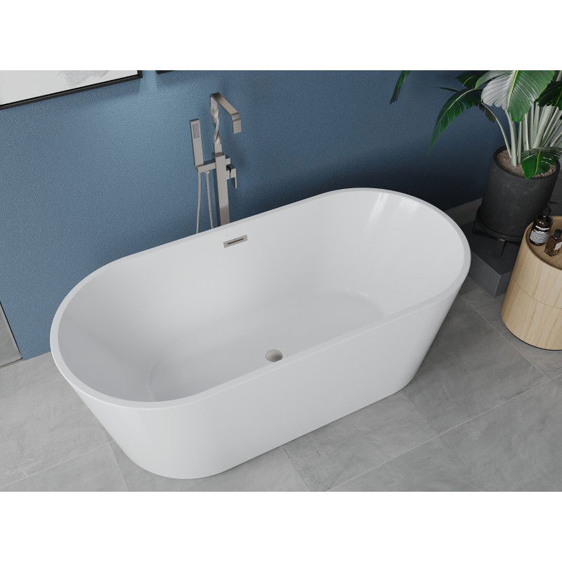 Mexen Luna baignoire autoportante 180 x 80 cm, blanche, trop-plein nickel brossé - 52031808000-97