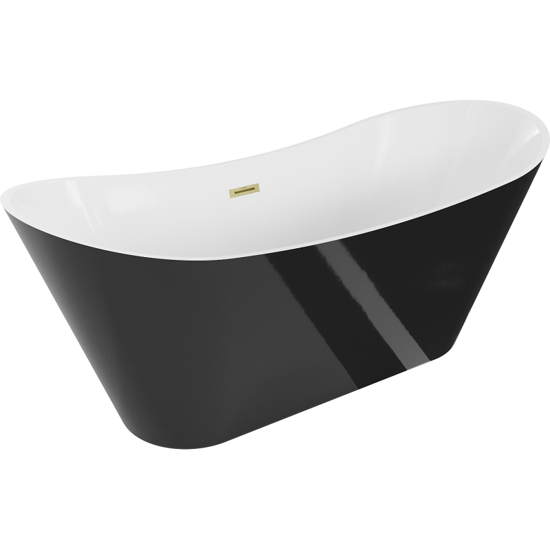 Baignoire Mexen Celia autoportante 170 x 75 cm, blanche/noire, évacuation en laiton brossé - 52331707575-55
