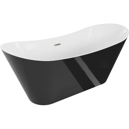 Baignoire Mexen Celia autoportante 170 x 75 cm, blanche/noire, trop-plein en nickel brossé - 52331707575-97