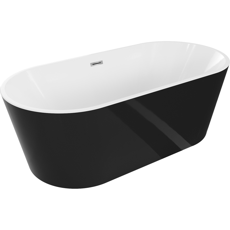 Mexen Luna baignoire autoportante 160 x 75 cm, blanc/noir, trop-plein chromé - 52031607575-01