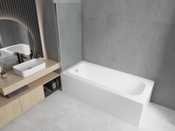 Mexen Vega baignoire rectangulaire 150 x 70 cm avec tablier et paroi 1-volet 75 cm, transparent, chromé - 550115070X9007510100