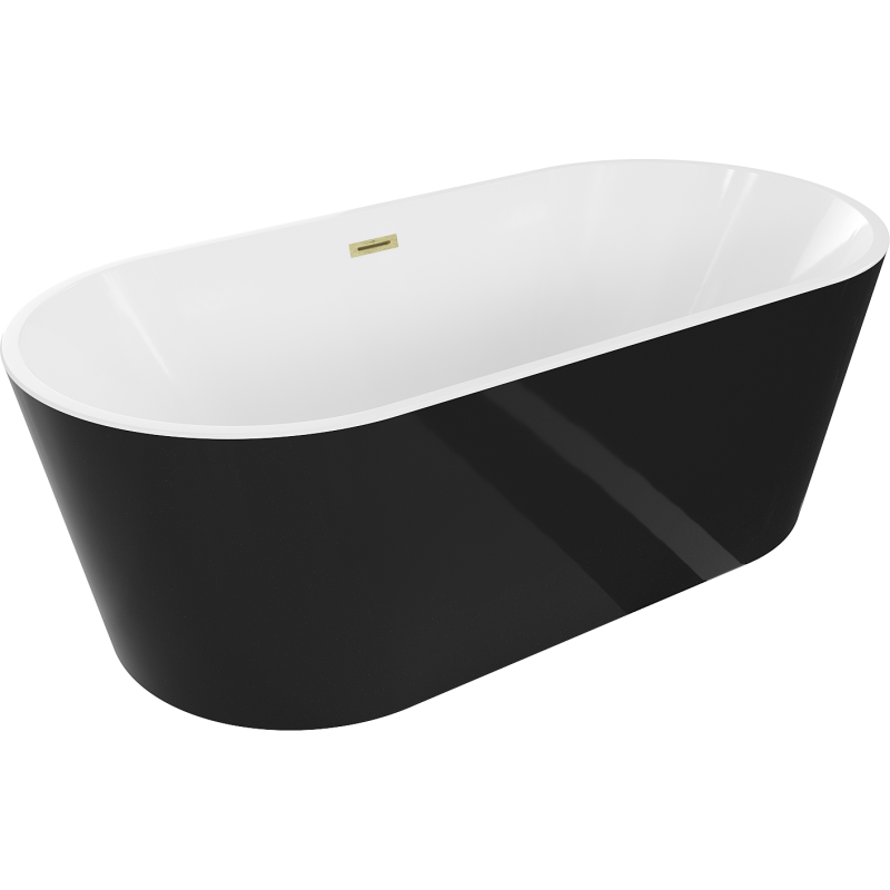 Mexen Luna baignoire autoportante 160 x 75 cm, blanc/noir, trop-plein or brossé - 52031607575-55