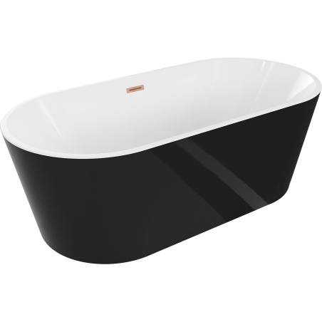 Mexen Luna baignoire autoportante 160 x 75 cm, blanche/noire, trop-plein en cuivre brossé - 52031607575-65