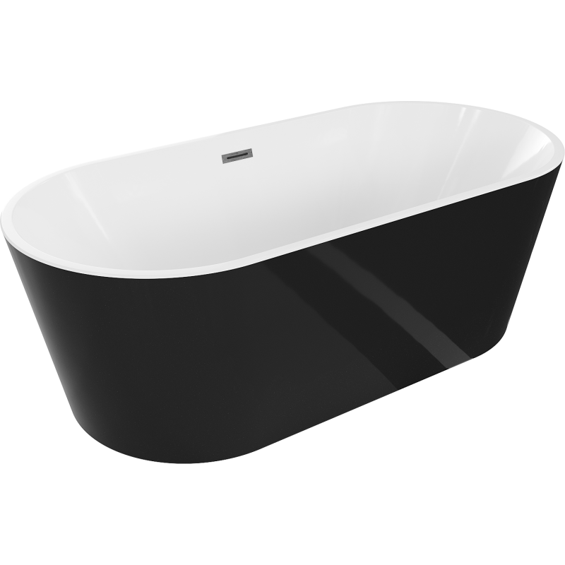 Mexen Luna baignoire autoportante 160 x 75 cm, blanc/noir, trop-plein gris canon brossé - 52031607575-66