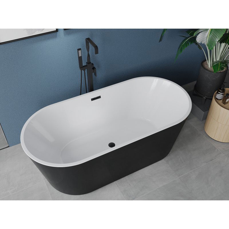 Mexen Luna baignoire autoportante 160 x 75 cm, blanc/noir, trop-plein noir - 52031607575-70