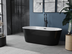 Mexen Luna baignoire autoportante 160 x 75 cm, blanc/noir, trop-plein noir - 52031607575-70