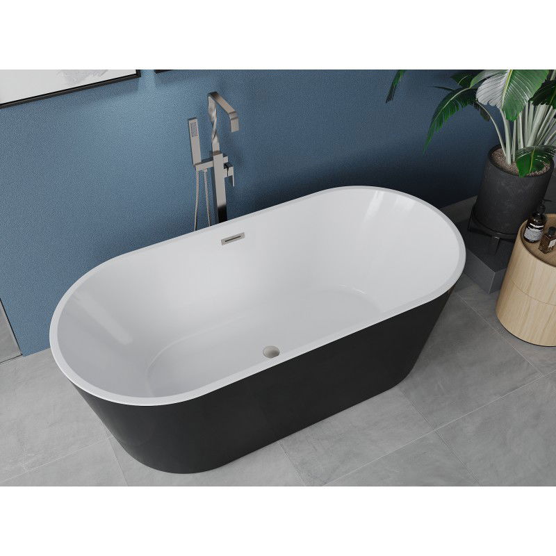 Mexen Luna baignoire autoportante 150 x 75 cm, blanc/noir, trop-plein nickel brossé - 52031507575-97