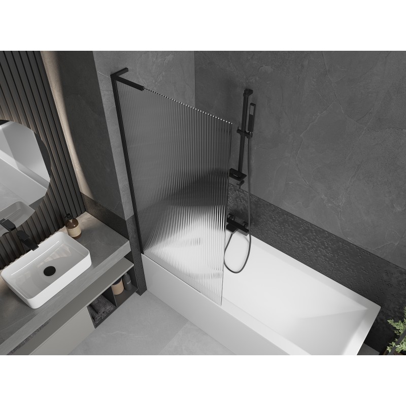 Mexen Next L paravent de baignoire à 1 volet 80 x 150 cm, rayures, noir - 895-080-000-03-09-70