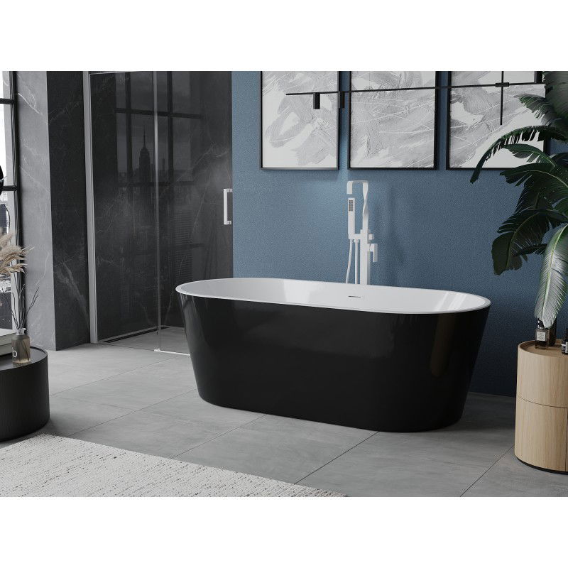 Mexen Luna baignoire autoportante 180 x 80 cm, blanche/noire, trop-plein blanc - 52031808075-20