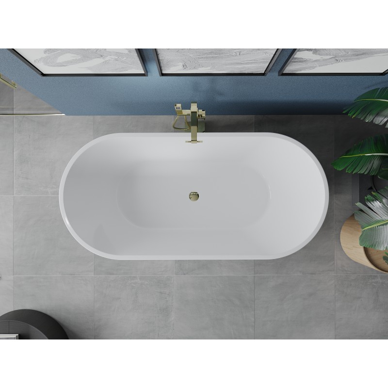 Mexen Luna baignoire autoportante 180 x 80 cm, blanche/noire, trop-plein doré - 52031808075-50