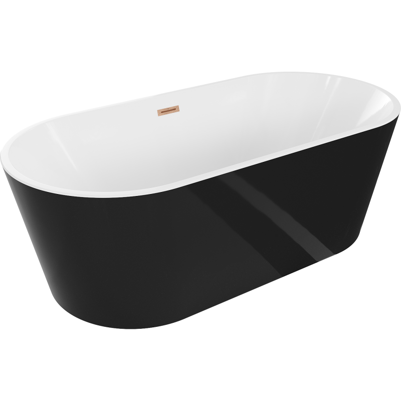 Mexen Luna baignoire autoportante 180 x 80 cm, blanc/noir, trop-plein cuivre brossé - 52031808075-65