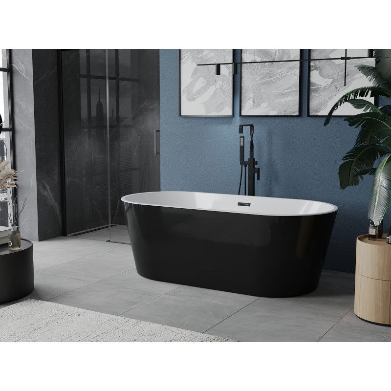 Mexen Luna baignoire autoportante 170 x 80 cm, blanc/noir, trop-plein noir - 52031708075-70