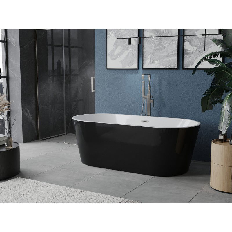 Mexen Luna baignoire autoportante 180 x 80 cm, blanc/noir, trop-plein nickel brossé - 52031808075-97