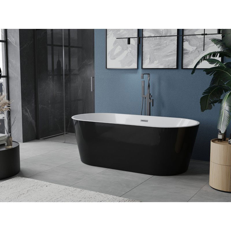 Mexen Luna baignoire autoportante 180 x 80 cm, blanc/noir, trop-plein gun metal - 52031808075-95