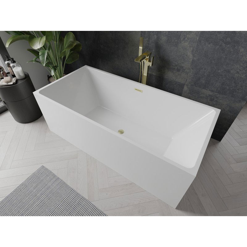 Mexen Nita baignoire autoportante 170 x 80 cm, blanche, trop-plein or brossé - 52091708000-55