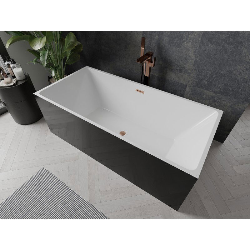 Mexen Nita baignoire autoportante 170 x 80 cm, blanche/noire, trop-plein cuivre brossé - 52091708075-65