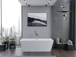 Baignoire îlot Mexen Lita 170 x 75 cm, blanche, trop plein doré - 52121707500-50