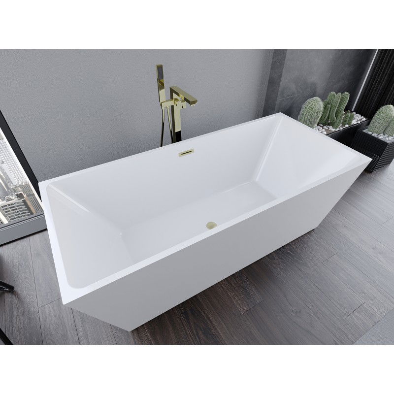 Mexen Lita baignoire autoportante 170 x 75 cm, blanche, trop-plein or brossé - 52121707500-55