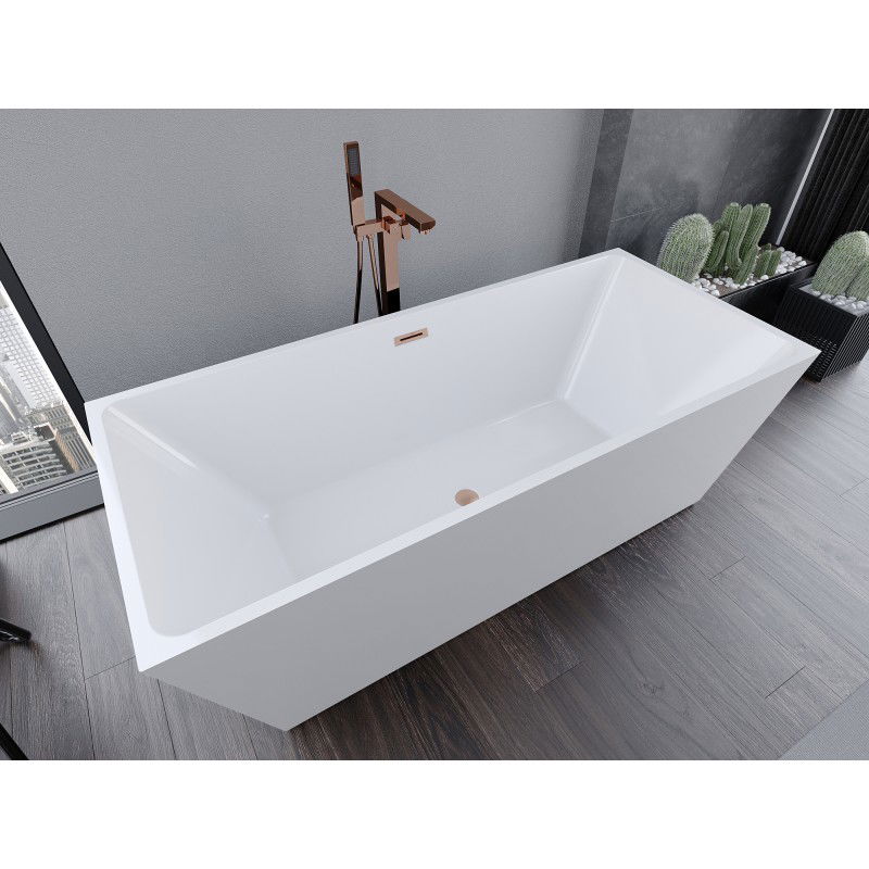 Mexen Lita baignoire autoportante 170 x 75 cm, blanche, trop-plein cuivre brossé - 52121707500-65