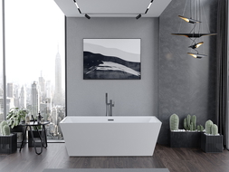 Baignoire Mexen Lita autoportante 170 x 75 cm, blanche, trop-plein gris foncé brossé - 52121707500-66