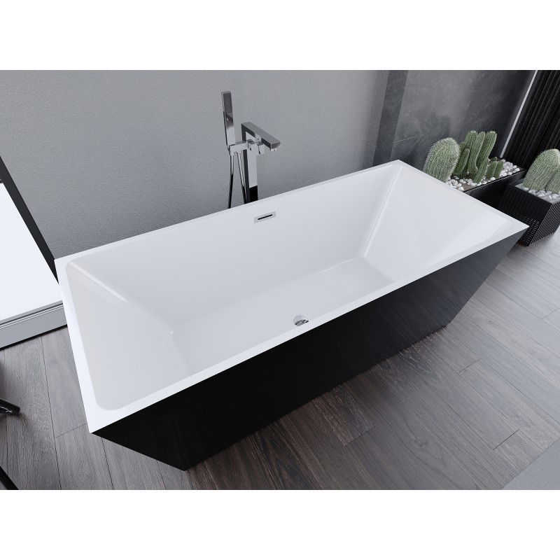 Mexen Lita baignoire autoportante 170 x 75 cm, blanc/noir, trop-plein chromé - 52121707575-01