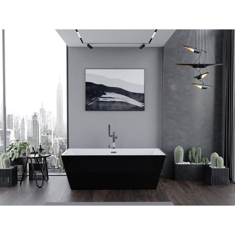 Mexen Lita baignoire autoportante 170 x 75 cm, blanc/noir, trop-plein chromé - 52121707575-01