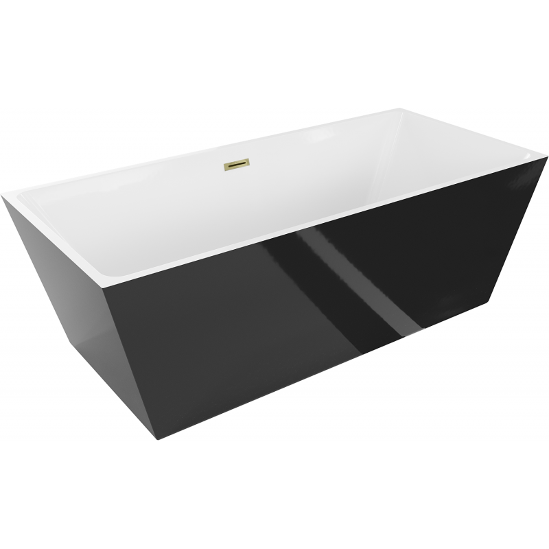 Bain autoportant Mexen Lita 170 x 75 cm, blanc/noir, évacuation dorée - 52121707575-50