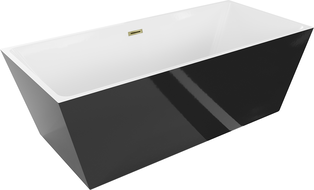 Bain autoportant Mexen Lita 170 x 75 cm, blanc/noir, évacuation dorée - 52121707575-50