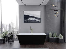 Bain autoportant Mexen Lita 170 x 75 cm, blanc/noir, évacuation dorée - 52121707575-50