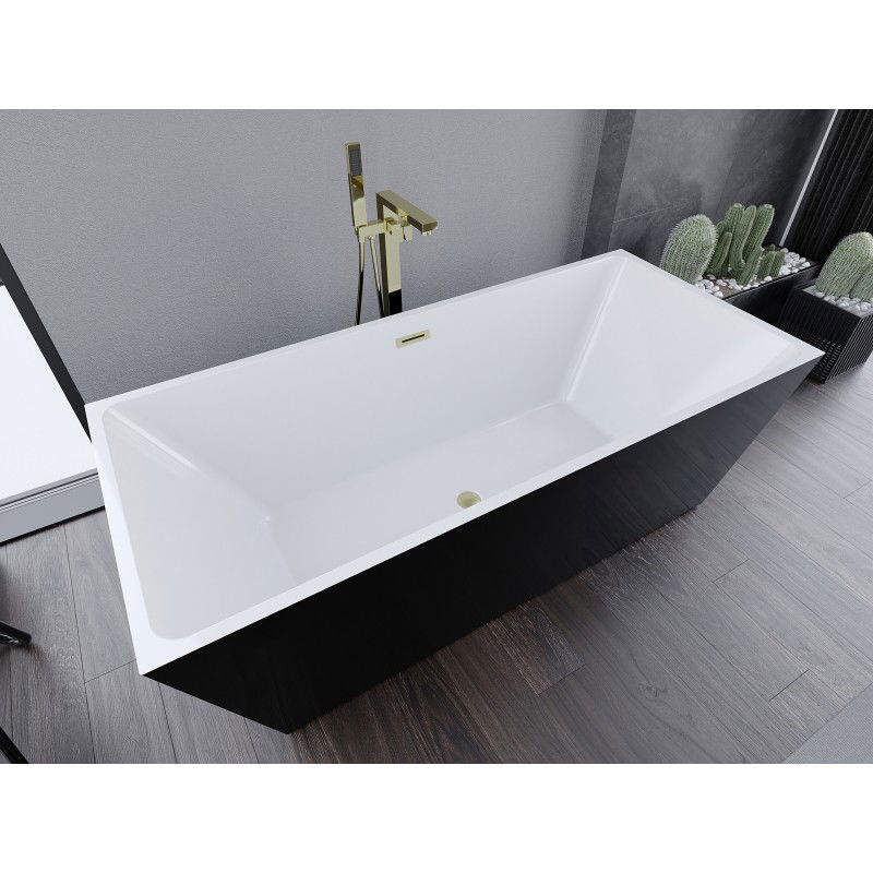 Mexen Lita baignoire autoportante 170 x 75 cm, blanche/noire, trop-plein doré brossé - 52121707575-55