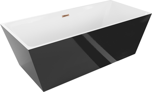 Baignoire autoportante Mexen Lita 170 x 75 cm, blanche/noire, débordement en or rose - 52121707575-60