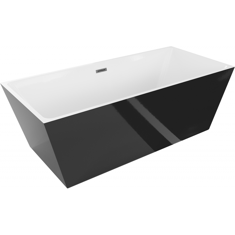 Baignoire Mexen Lita autoportante 170 x 75 cm, blanc/noir, trop-plein gris foncé brossé - 52121707575-66