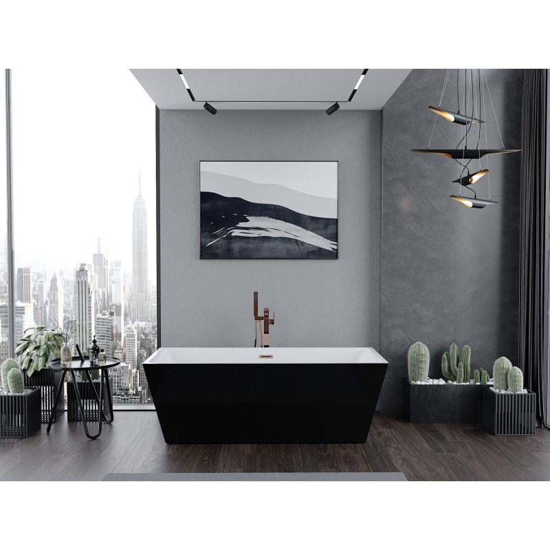 Mexen Lita baignoire autoportante 170 x 75 cm, blanc/noir, trop-plein cuivre brossé - 52121707575-65