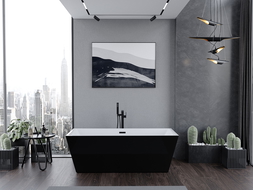 Baignoire autoportante Mexen Lita 170 x 75 cm, blanche/noire, trop-plein noir - 52121707575-70